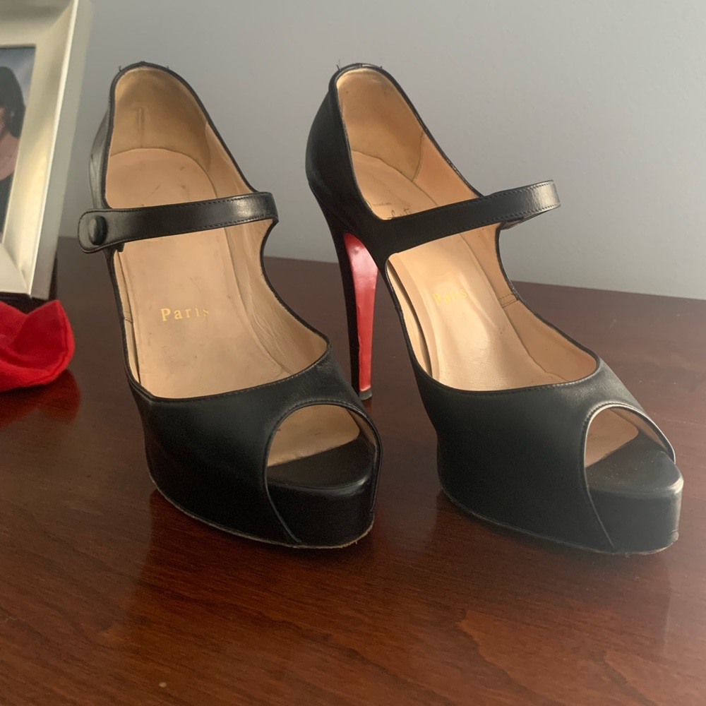 “Reposh- ing” Black open toe Louboutin Mary Jane heels